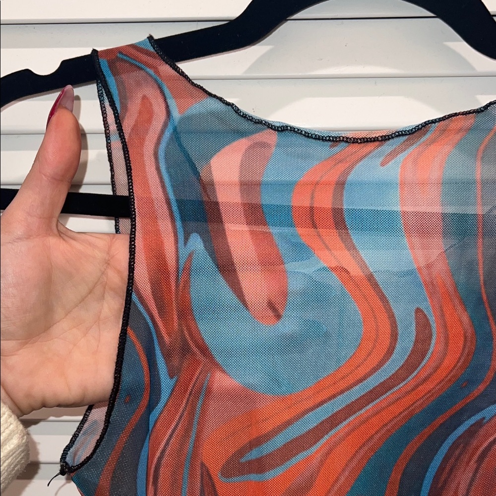 Turquoise and Orange See-through Swirl Pattern Bodysuit - Picture 8 of 11